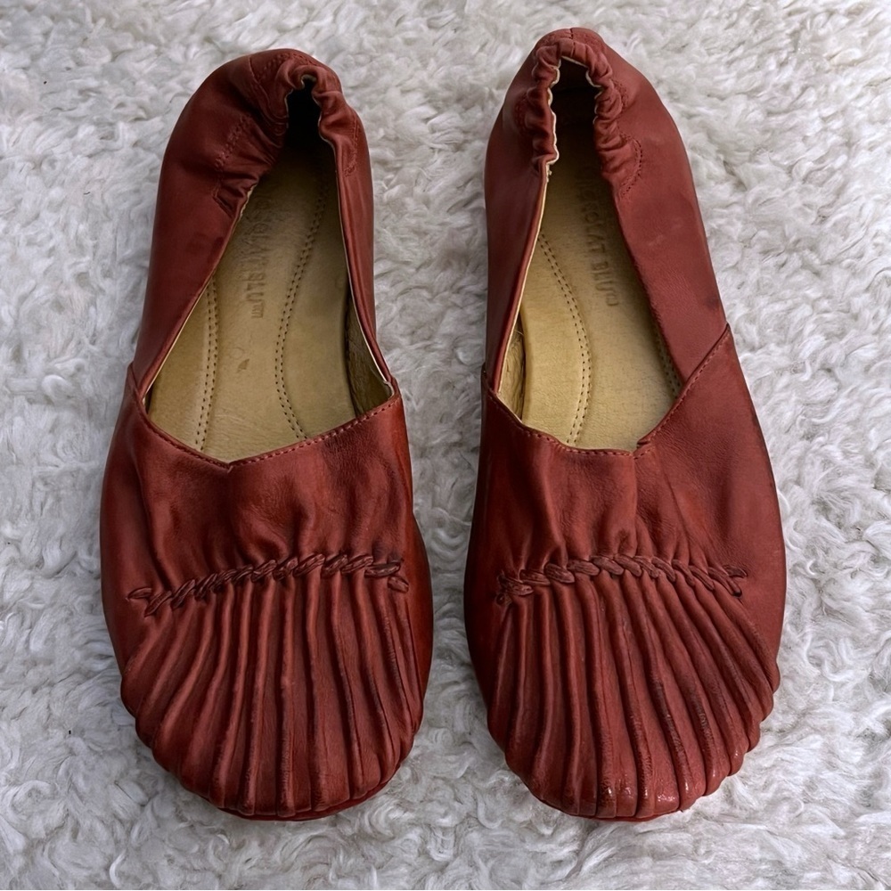 Chocolat Blu Pleated Leather Slip On Ballet Flat Rust red -Women Size 6
